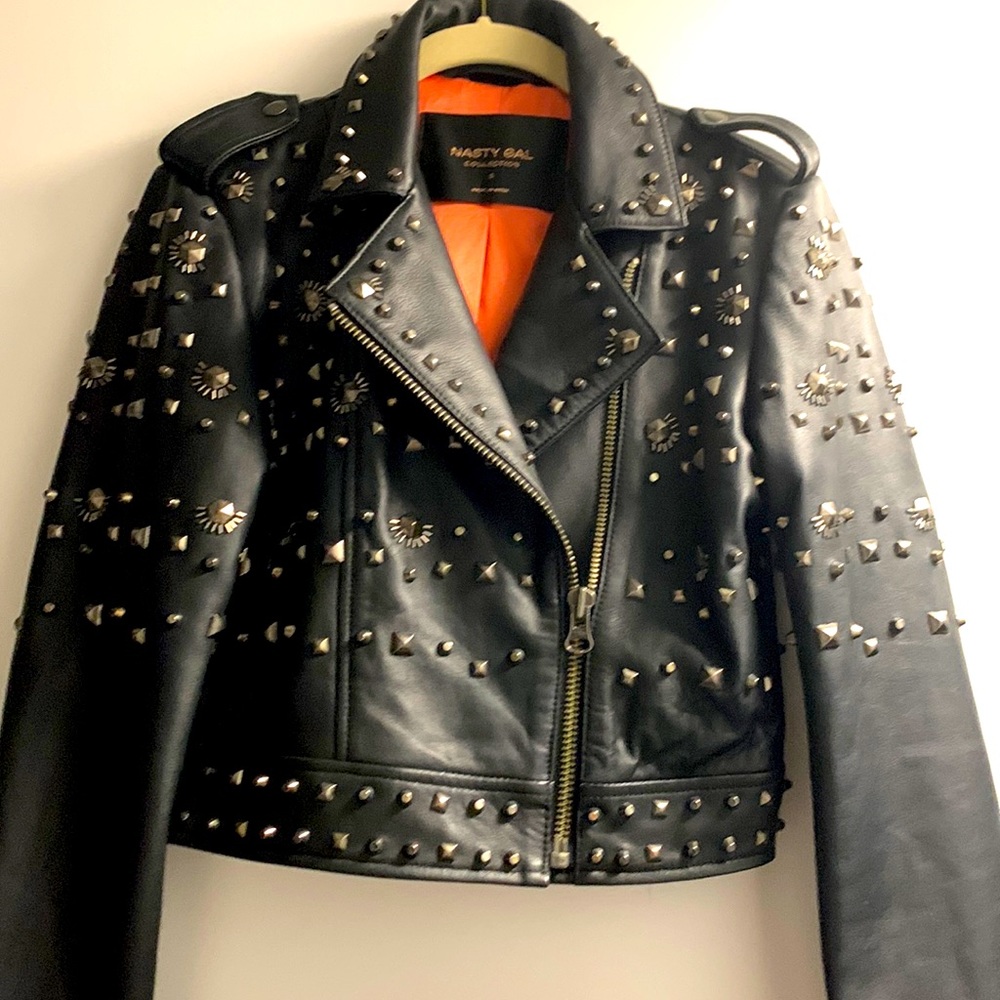 Nasty Gal studded black leather jacket! Size small